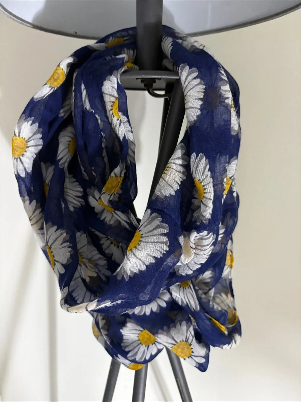 Daisy Print Infinity Scarf - Navy with White & Yellow